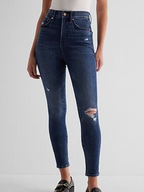 Women Express High Rise Distressed Skinny Jeans Hyper Stretch L 6L 6 Long Denim